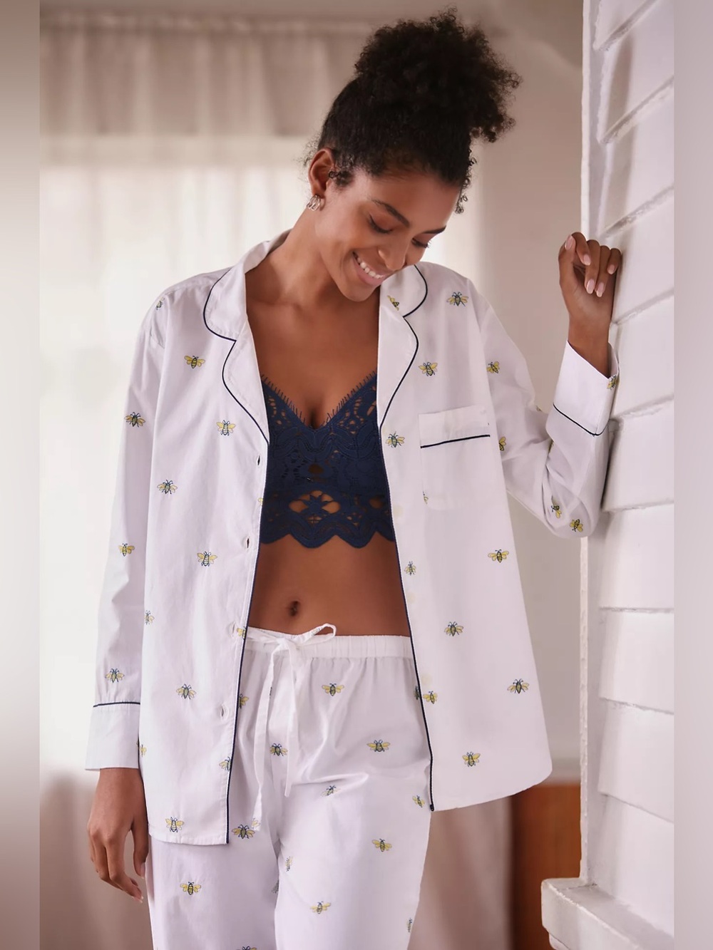 Anthropologie Printfresh Beekeeper Cloud Pajama Top M Bohemian Cottagecore Cozy